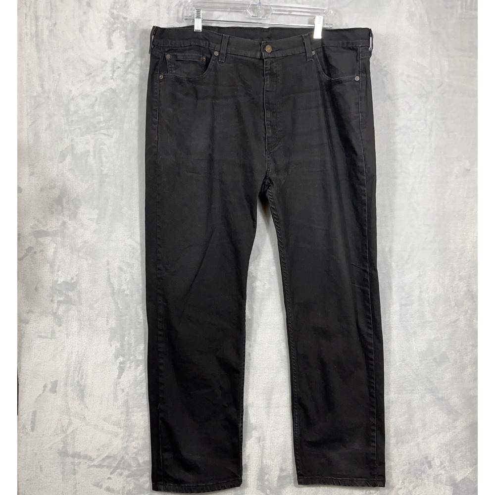Levis Mens Jeans 42x30 Black 505 Regular Fit Straight Leg Stretch Denim Classic